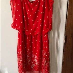 Red with beige polka dot dress